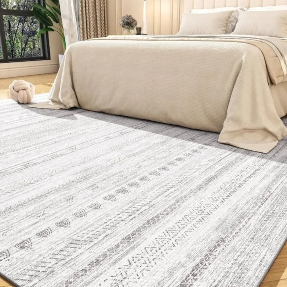 5x7 Machine Washable Area Rug, Distressed Moroccan Boho Carpet for Room - Grey